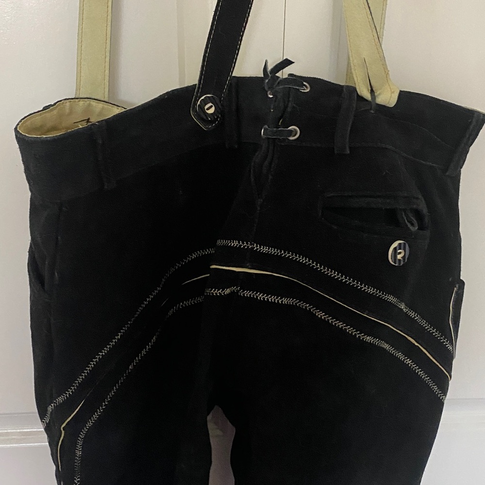 Black Embroidered Lederhosen Style Suspender Pants - Picture 5 of 6